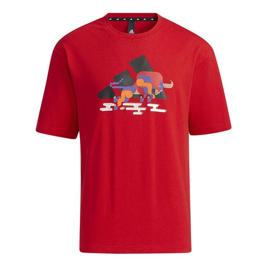 adidas CNY GFX T Subject Pattern Training Sports Short Sleeve Red GP1836