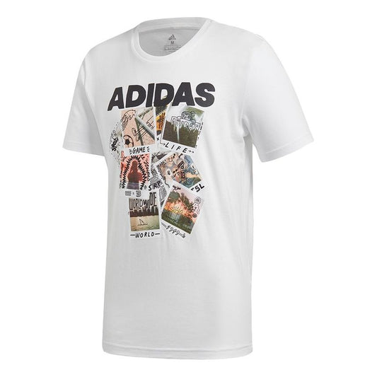 adidas Doodle Photos Photo Printing Sports Round Neck Short Sleeve White FN1715