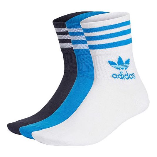adidas originals Unisex Mid Cut Crw Socks 3 Packs White/Blue/Black H32334