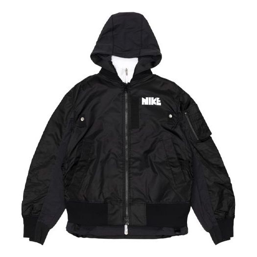 Nike x sacai Double Layer Contrasting Colors Sports Hooded Jacket 'Black' CV5732-010