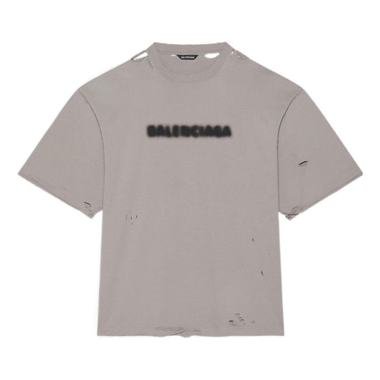 Balenciaga Solid Color Alphabet Printing Hole Round Neck Short Sleeve Unisex Gray 661715TKVD58174
