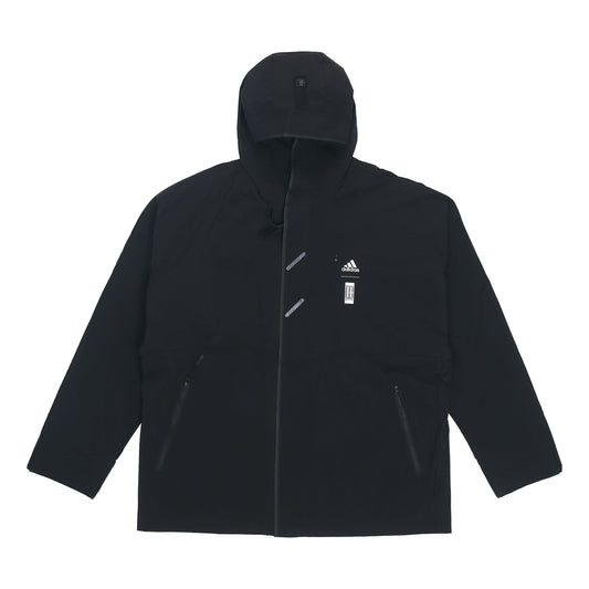 Men's adidas Wj Wv Jkt Martial Arts Series Logo Hooded Fleece Lined Sports Jacket Black HE5117