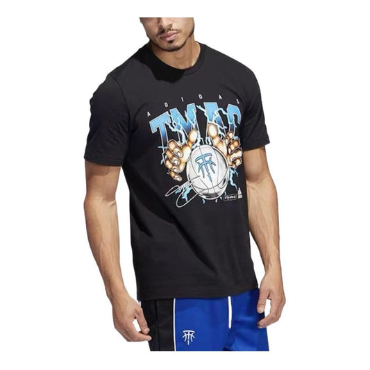 Men's adidas Alphabet Basketball Printing Round Neck Pullover Sports Short Sleeve Maddie Black T-Shirt HN0818
