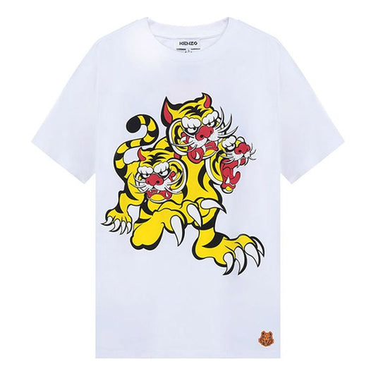 Men's KENZO SS21 Tiger Printing Round Neck Short Sleeve White FB55TS0714SJ-01