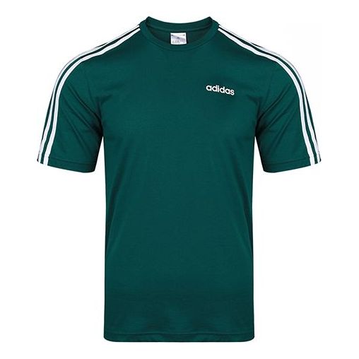 adidas E 3S Tee Classic Stripe Training Sports Round Neck Short Sleeve Dark Green FM6230