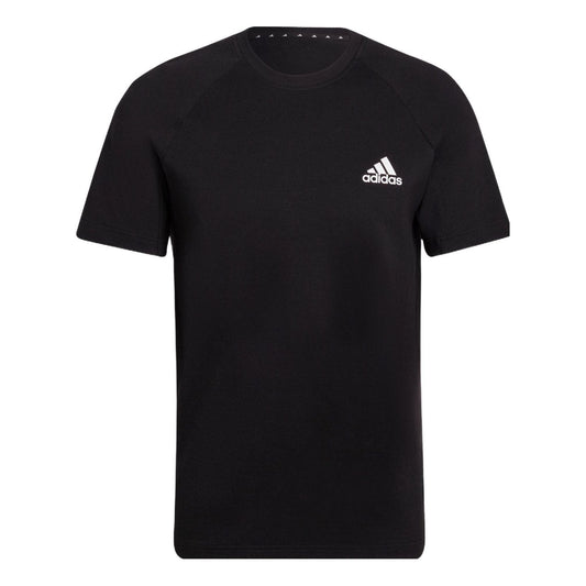 adidas Solid Color Logo Micro Mark Casual Sports Short Sleeve Black HE2238