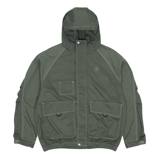 Men's adidas originals Ww Hooded Jkt Sports Embroidered Logo Cargo Solid Color Hooded Jacket Army Green HM8017