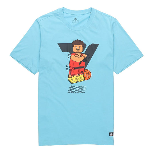 Men's adidas x LEGO Crossover Dame Ss Trey Young Funny Blocks Printing Basketball Sports Short Sleeve Sky Blue T-Shirt GU2717
