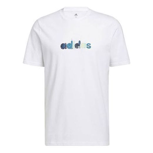 adidas Logo Pattern Running Gym Round Neck Short Sleeve White HE4839