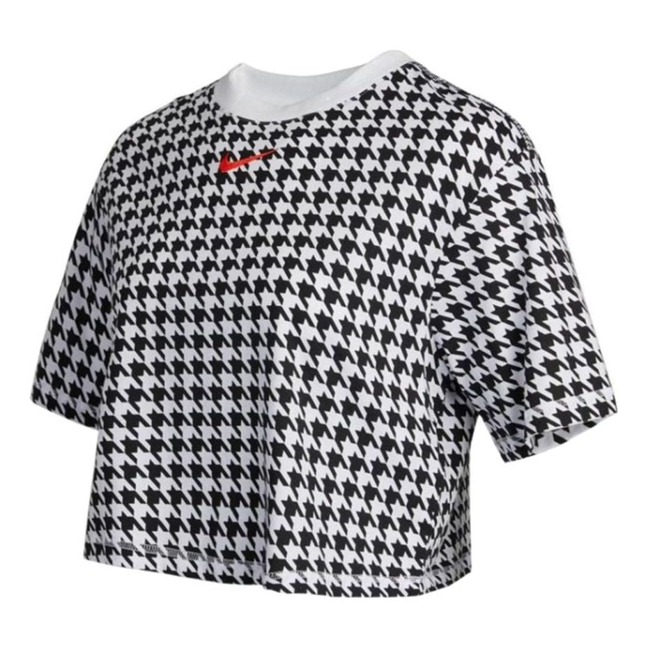 (WMNS) Nike Sportswear Icon Clash Casual Sports Houndstooth Short Sleeve Black T-Shirt DD5034-100