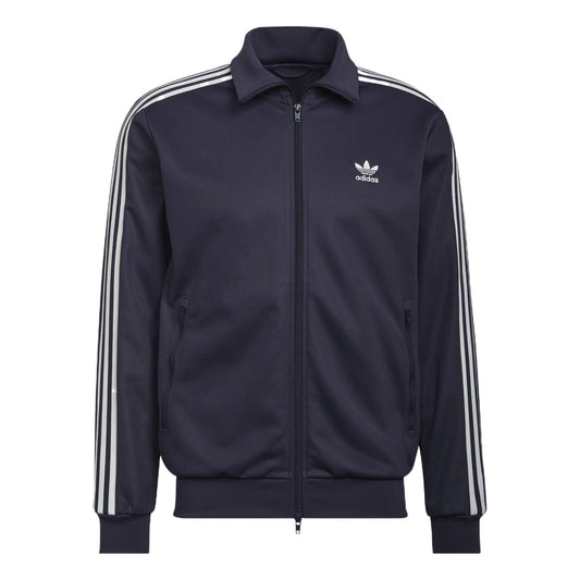 Men's adidas originals Stripe Printing Stand Collar Sports Jacket Dark Grey Navy Blue HB9445