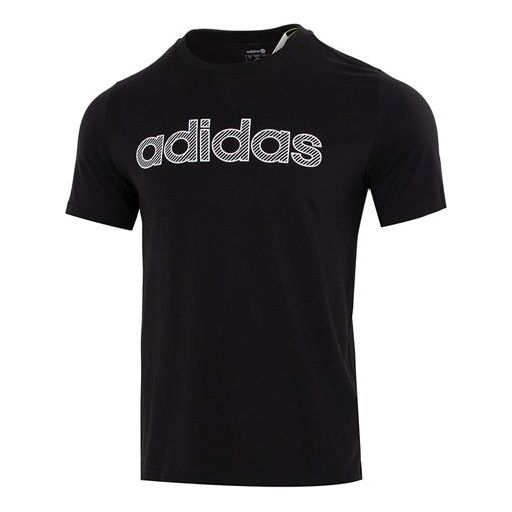 adidas neo Athleisure Casual Sports Breathable Alphabet Logo Solid Color Round Neck Short Sleeve Black HD7066