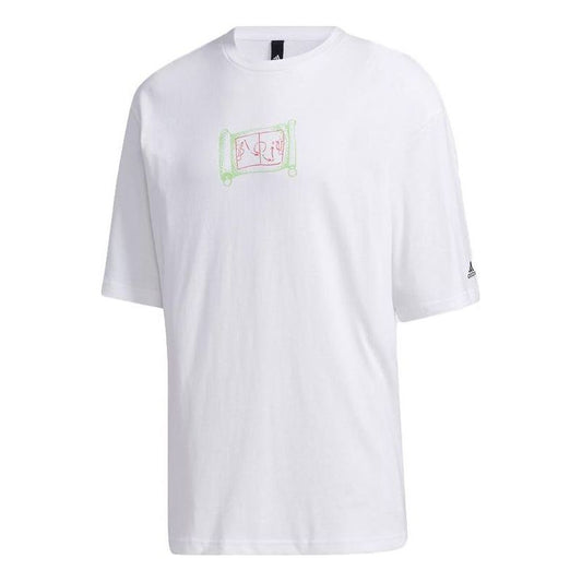 adidas Multi-Color Printing Pattern Round Neck Short Sleeve White GF3985