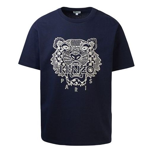 Men's KENZO SS20 Tiger Embroidered Short Sleeve Navy Blue 5TS085-4YK-77