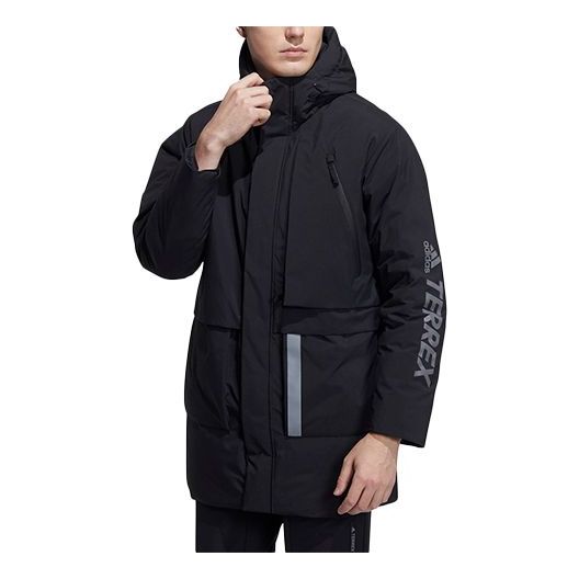 adidas Solid Color Casual hooded down Jacket Black H13849
