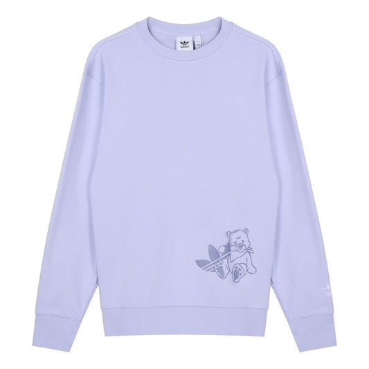 Men's adidas originals Bear Printing Sports Round Neck Pullover Light Purple HJ7824
