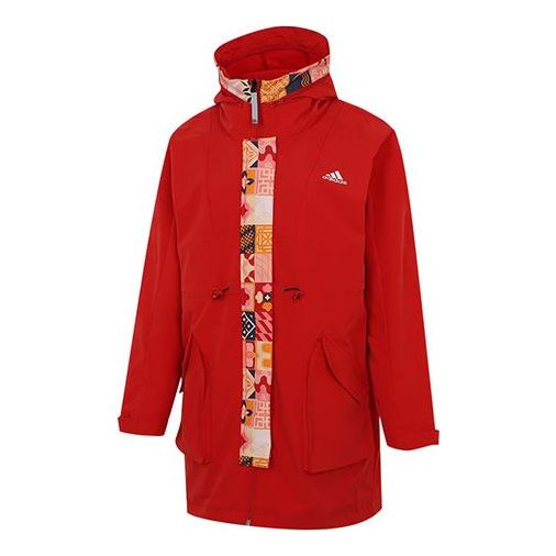 (WMNS) adidas Cny Long Jkt Limited Fleece Lined Stay Warm Mid-Length Woven Hooded Jacket Red HI3263