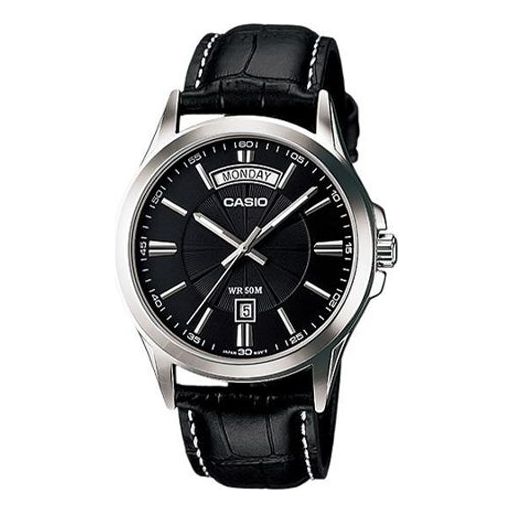 CASIO ENTICER Series Leather Strap Quartz Men's Mens Black Analog MTP-1381L-1AV