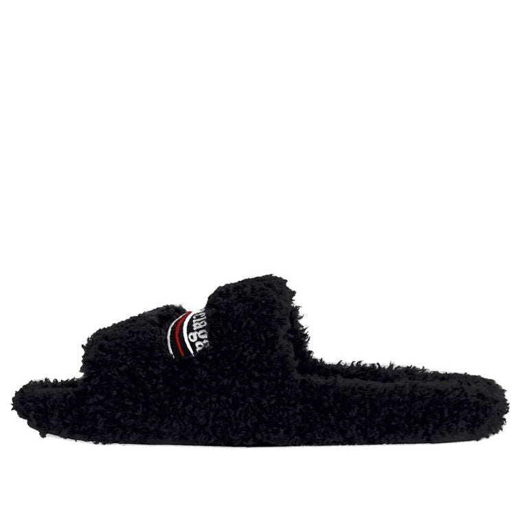 (WMNS) Balenciaga Furry Slides 'Black' 654261W2DO11096