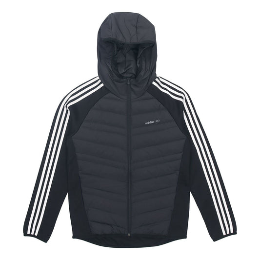 adidas neo M Dwn Hybrd Jkt Splicing Sports hooded down Jacket Black H45248