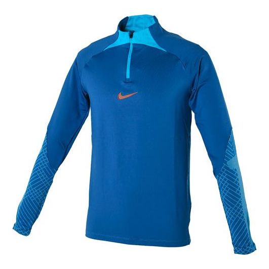 Men's Nike Soccer/Football Half Zipper Stand Collar Long Sleeves Pullover Blue T-Shirt DH8733-407
