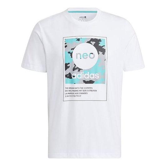 adidas neo Casual Sports Camouflage Logo Short Sleeve White HC9711