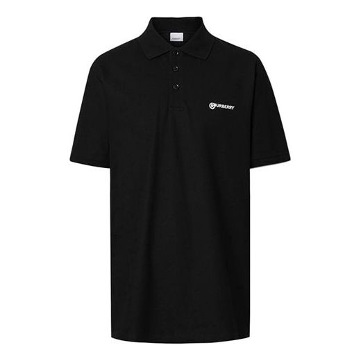 Men's Burberry Alphabet Logo lapel Short Sleeve Polo Shirt Black 80257521