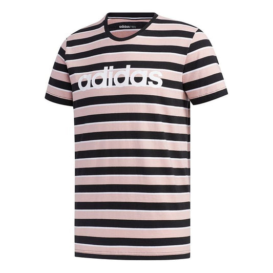 Men's adidas neo Esntl Lg S T3 Logo Printing Stripe Sports Short Sleeve Pink T-Shirt FP7425