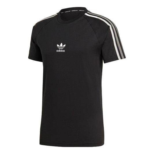 adidas originals Stripe Logo Micro Mark Round Neck Casual Short Sleeve Black GK1963