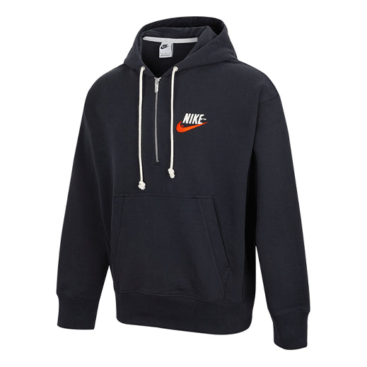 Men's Nike Embroidered Logo Half Zipper Hooded Knit Pullover Black DM5280-045