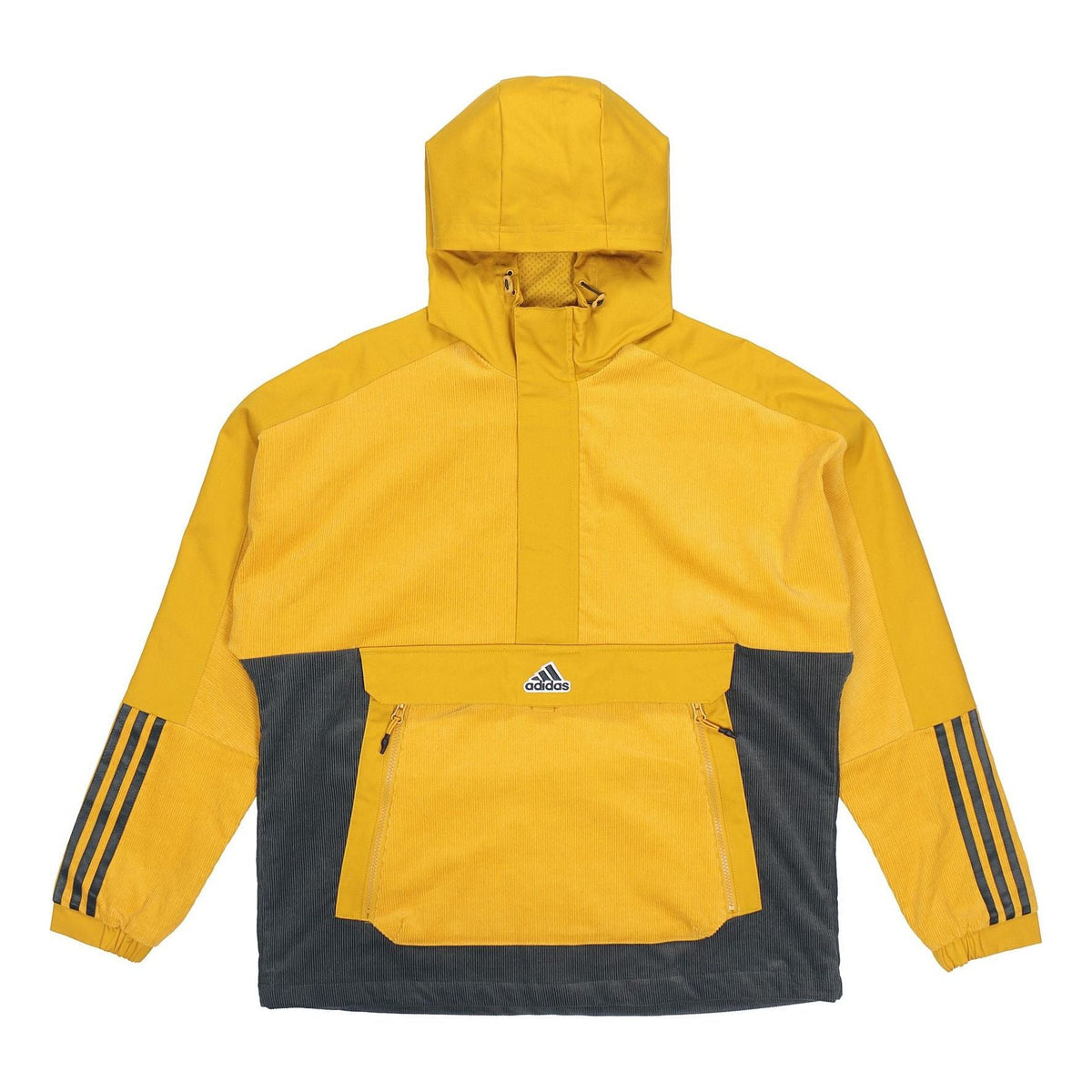 adidas M Corduroy Ank Half Zipper Colorblock Sports hooded Logo Jacket Brown HD0366