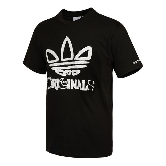 adidas originals Trefo Graffiti Logo Printing Sports Short Sleeve Black H32312