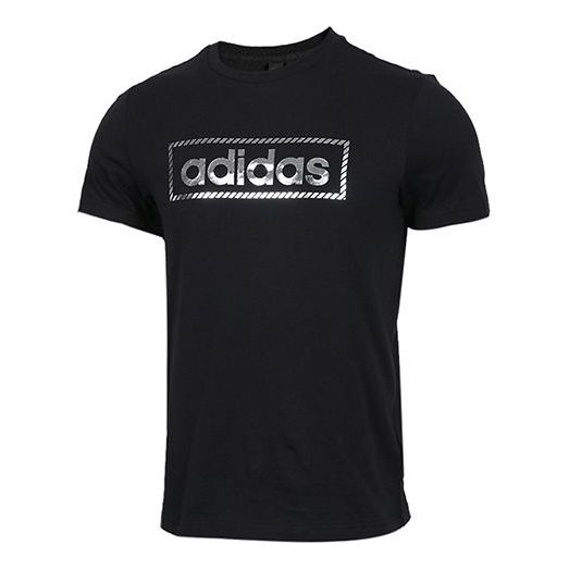 adidas Alphabet Printing Sports Stylish Round Neck Short Sleeve Black DY8721