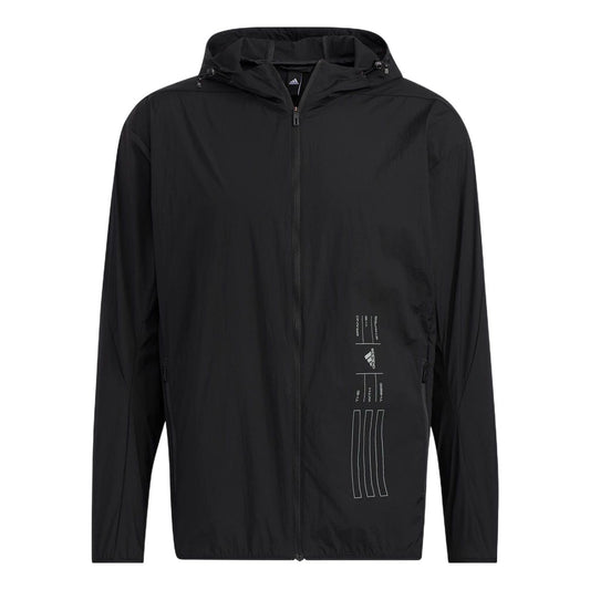 adidas Solid Color Sports Hooded Jacket Black HE9915