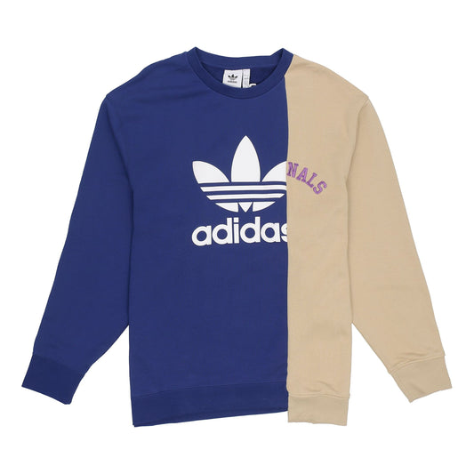 Men's adidas originals Mr Crew Logo Printing Colorblock Irregular Round Neck Pullover Autumn Blue HC0380