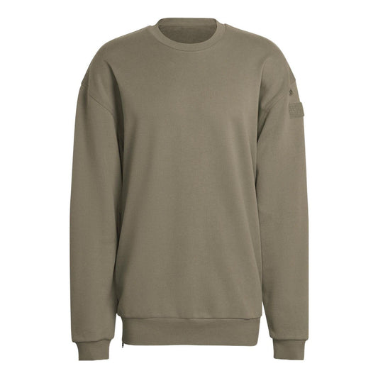 Men's adidas Solid Color Round Neck Loose Pullover Hoodless Gray Brown HG6636