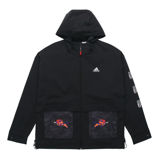 adidas CNY JKT Training Sports hooded Fleece Lined Jacket Black GP1821