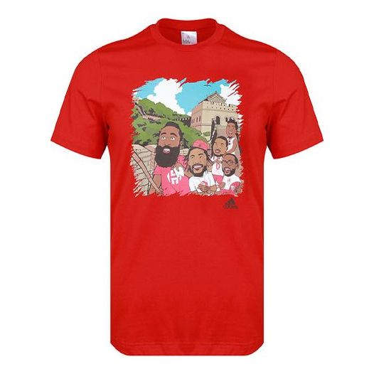 Men's adidas Basketball Sports Printing Round Neck Short Sleeve Red T-Shirt GL4425