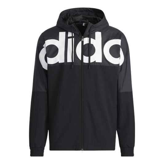 adidas Large Logo Contrast Color Stitching Athleisure Casual Sports Hooded Jacket Black HD4700