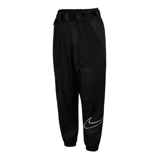 (WMNS) Nike Logo Sports Adjustable Belt Bundle Feet Woven Long Pants/Trousers Autumn Black DJ8997-010