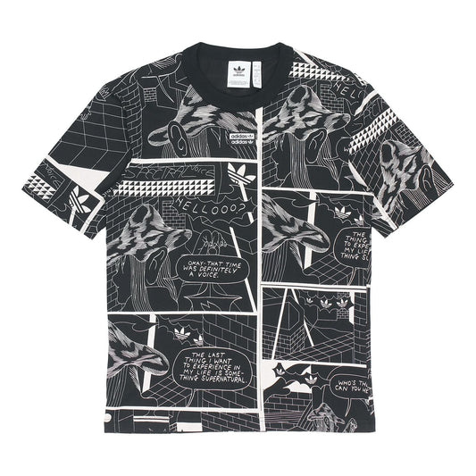 adidas originals Graphic Tee Printing Sports Round Neck Short Sleeve Black GN3346