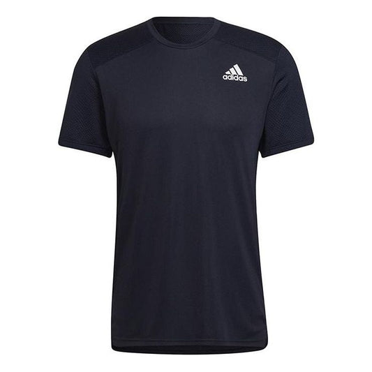 Men's adidas Solid Color Logo Round Neck Short Sleeve Ink Blue T-Shirt HB7465