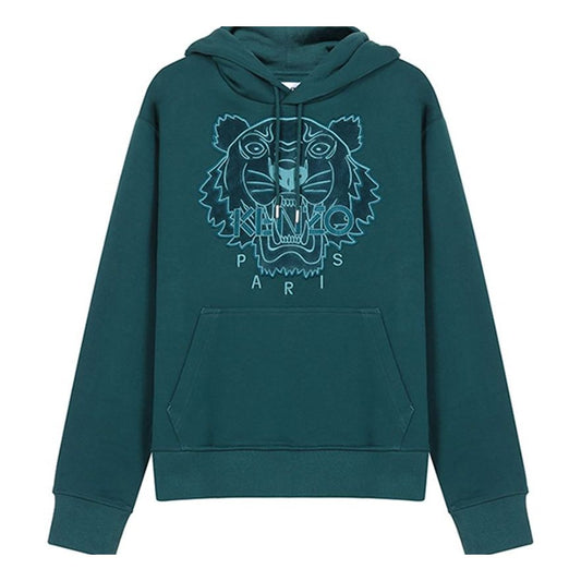 Men's KENZO Tiger Head Embroidered Cotton hooded Long Sleeves Sports Green FA65SW3104XJ-73