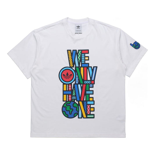 adidas originals Artist Tee Ss Earth Printing Sports Round Neck Short Sleeve White HA4693