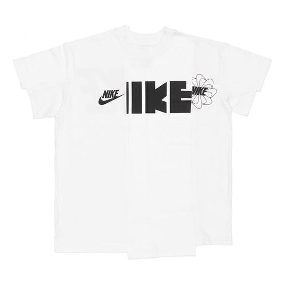 (WMNS) Nike x sacai Splicing Logo Short Sleeve T-Shirt 'White' CD6311-100