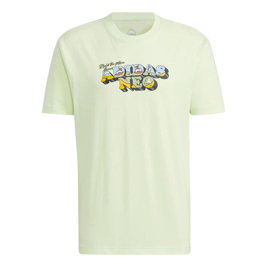 Men's adidas neo Cartoon Logo Printing Sports Short Sleeve Acid Green T-Shirt HC9662