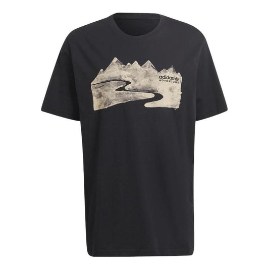 adidas originals Printing Round Neck Pullover Sports Short Sleeve Black HF4770
