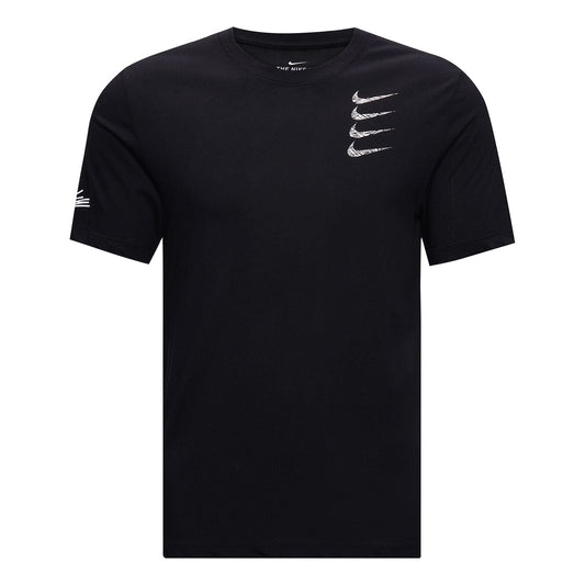Nike Round Neck Training Short Sleeve 'Multi Swoosh Black White' CT6465-010