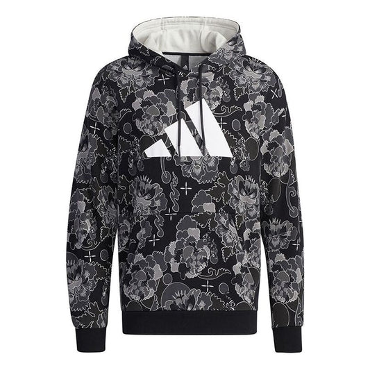 adidas Aop Hoody Printing Casual Sports Pullover Black GT6483