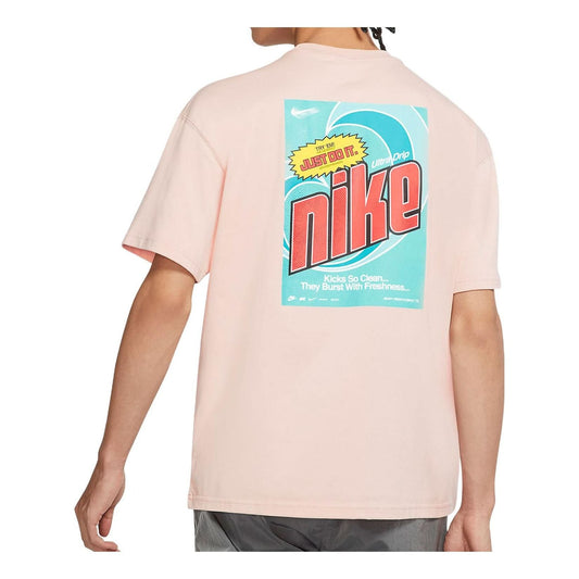 Men's Nike Back Large Logo Pattern Printing Round Neck Casual Short Sleeve Pink T-Shirt DM2198-601